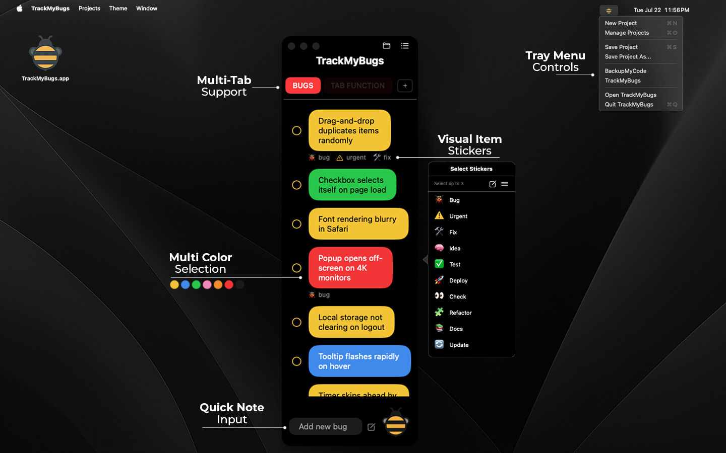 TrackMyBugs project board screenshot